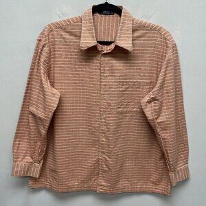 Toscano Mens Peach Gingham Cotton Long Sleeve Button Up Pocket Collared Shirt L